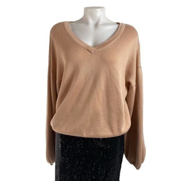 Poof! Sweaters - Poof! New York Oversized Mauv Crop Balloon Sleeve  V=Neck Sweater Size L